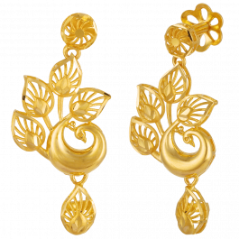 Lovely Peacock And Feathers Gold Earrings