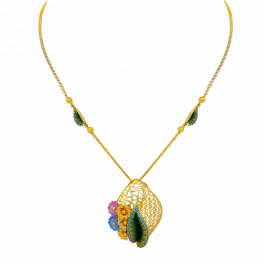 Beautiful Enameled Floral with leafed Gold Necklace