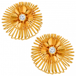Single Stone Studded Floral Gold Earrings