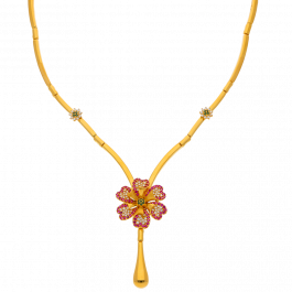 Six Petals with Sparkling Stone Gold Necklace