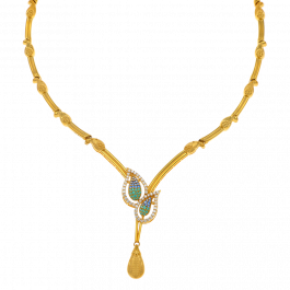 Precious Peacock Feather Design Gold Necklace