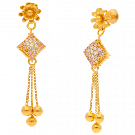 Fashionable Dual Side with Sparkling Stone Gold Earrings