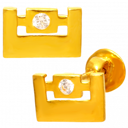 White Stone Studded Geometric Shape Gold Earrings