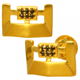 Black Stone Studded Geometric Shape Gold Earrings