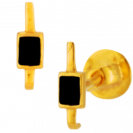 Black Enameled Rectangular Small Stud Gold Earrings
