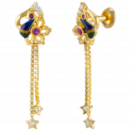 Fluttering Peacock And Floral Gold Earrings