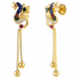 Feminine Enamel Peacock Gold Earrings