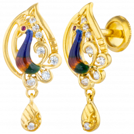 Gleam Enamel Peacock And Drop Gold Earrings