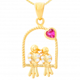 Twin Birds With Heartin Gold Pendants