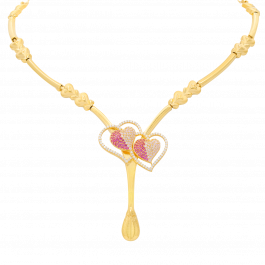 Trendy Twin Heartin Colour Stone Gold Necklaces