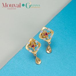 Stylish Cubic with Floral Gold Earrings