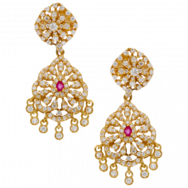 Floral Stud with Hanging Charms Gold Earrings