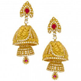 Two Step Sparkling Jhumkas with Dew Drop Gold Earrings
