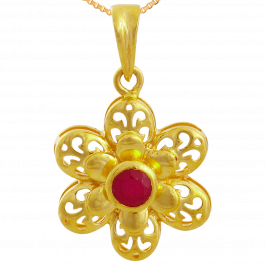 Bejewelled Red Stone Floral Gold Pendant