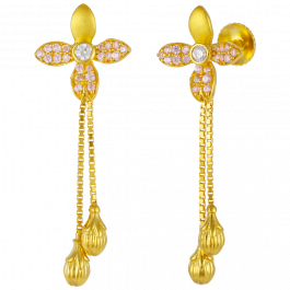 Tremendous Four Petal Floral Gold Earrings