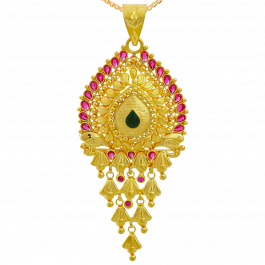 Classic Red Stone Pear Shape Gold Pendant