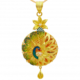 Classy Peacock Enameled Gold Pendant