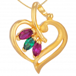 Stylish Heart With Color Stones Gold Pendant