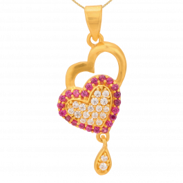 Valentines Day Gifts Twin Heartin Color Stone Gold Pendants