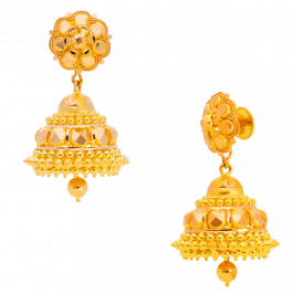 Elegant Flower With Dancing Ball Jhumka Gold Earrings