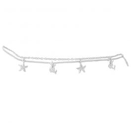 Fancy Dolphin And Star Silver Anklet