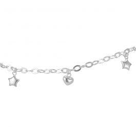 Beautiful Chain Type Star And Heart Silver Anklet