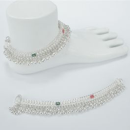 Traditional Cluster Beads Silver Anklets