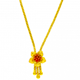 Floral Pendant with Solid Rope Gold Necklace