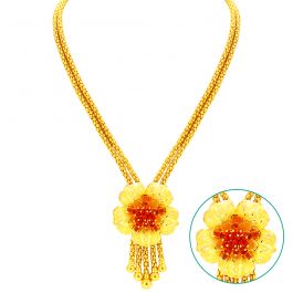 Floral Shaped with Hanging Ball Gold Haaram