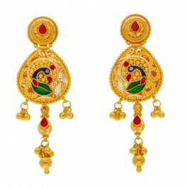 Floral Stud with Peacock Enamel Gold Earrings