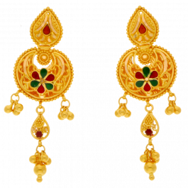 Diya Stud with Hanging Floral Design Gold Necklace