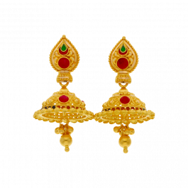 Colorful Diya Stud with Hanging Jhumkas Gold Earrings