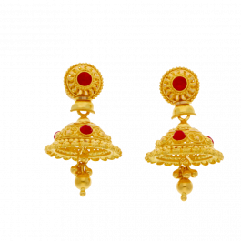Colorful Red Stone with Hanging Jhumkas Gold Earrings
