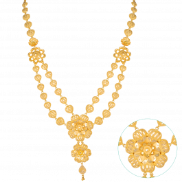 Alluring Floral And Heart Link Gold Necklace