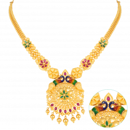 Elegant Floral And Peacock Gold Necklace