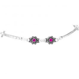 Oxidized Traditional Color Stone Floral Silver Anklet