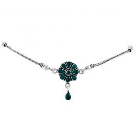 Gorgeous Green Stones Floral Silver Anklet