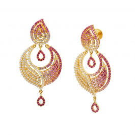 Sparkling White And Pink Stones Gold Earrings