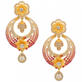 Admirable Floral Desing with Due Drops Gold Earrings