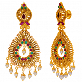 Traditional Pear Shape Pearl Gold Earrings