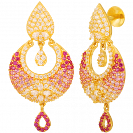 Aesthetic Red Stones Dangler Gold Earrings