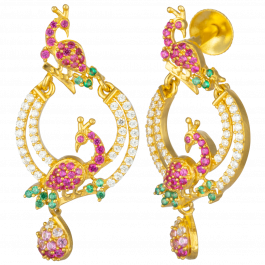 Fascinating Couple Peacock Gold Earrings