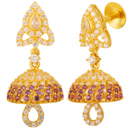 Beautiful Color Stones Pear Design Gold Earrings