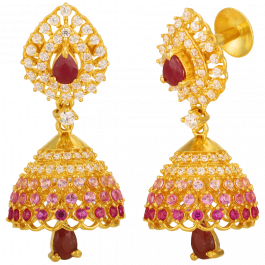 Elegant Color Stones Pear Design Gold Earrings