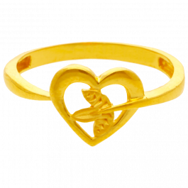 Glittering Heart And Leaf Gold Ring