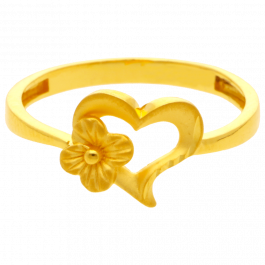 Glittering Heart And Floral Gold Ring