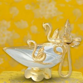 Fascinating Goddess Lakshmi With Swan Silver Lamps