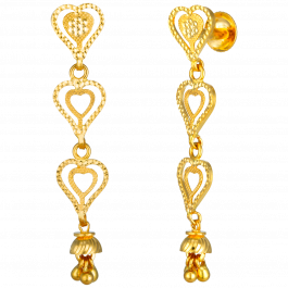 Glossy Heart Danglers Gold Earrings