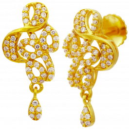 Bejewelled Leaf Design Gold Earrings | 4D368980