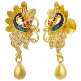 Artistic Dancing Peacock Gold Earrings